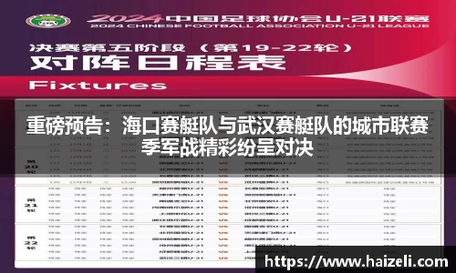 重磅预告:海口赛艇队与武汉赛艇队的城市联赛季军战精彩纷呈对决